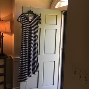 Black & White Striped Maxi Dress asymmetrical hem